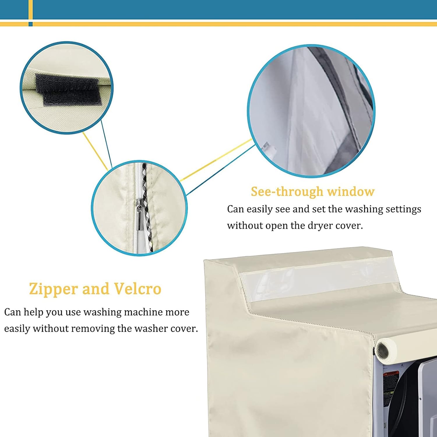 AKEfit Washing Machine Cover,Pre-Window Design Waterproof Dustproof Washer/Dryer Cover for Outdoor Top Load or Front Load with Zipper