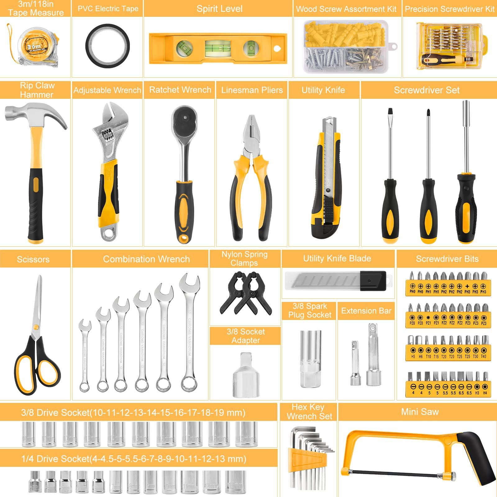 sundpey household tool kit 257-pcs - home auto repair tool set general hand mechanic&s;s tool kit set &a; wrench sets &a; socket &a;