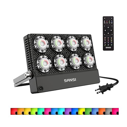 SANSI RGB LED Flood Light Color Changing Exterior Light Dimmable Outdoor Lamp, Remote Control Floodlight with Memory Function, IP65 Wa