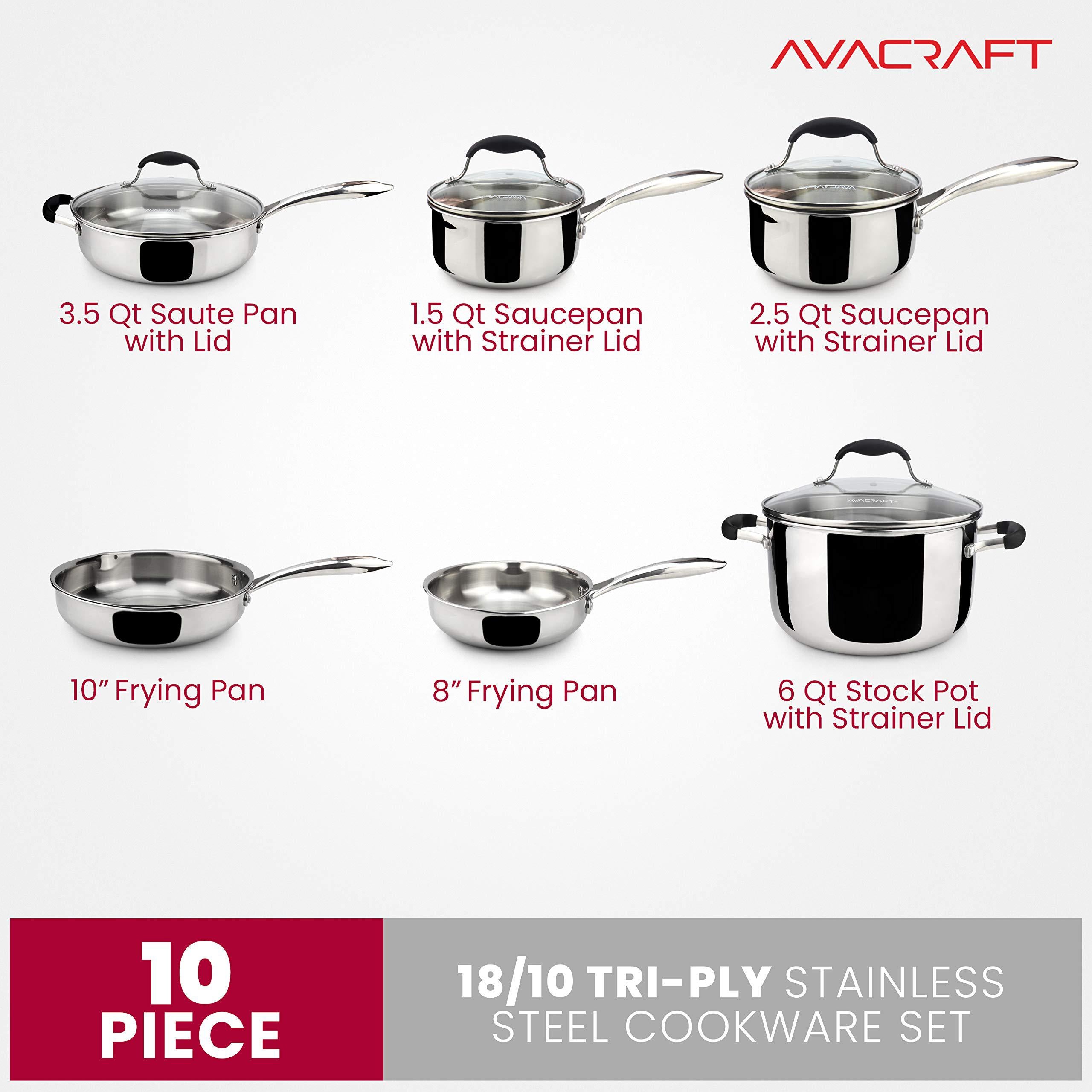 avacraft 18/10 stainless steel cookware set, premium pots and pans set, kitchen essentials for cooking, multi-ply body stainl