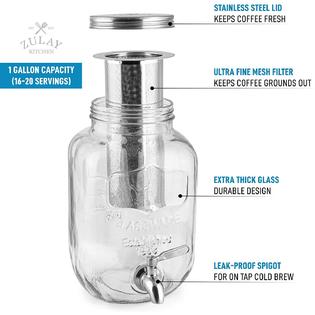 Zulay Kitchen Cold Brew Coffee Maker with Shock-Resistant Glass Carafe, Stainless Steel Mesh Filter and Non-Slip Silicone Base