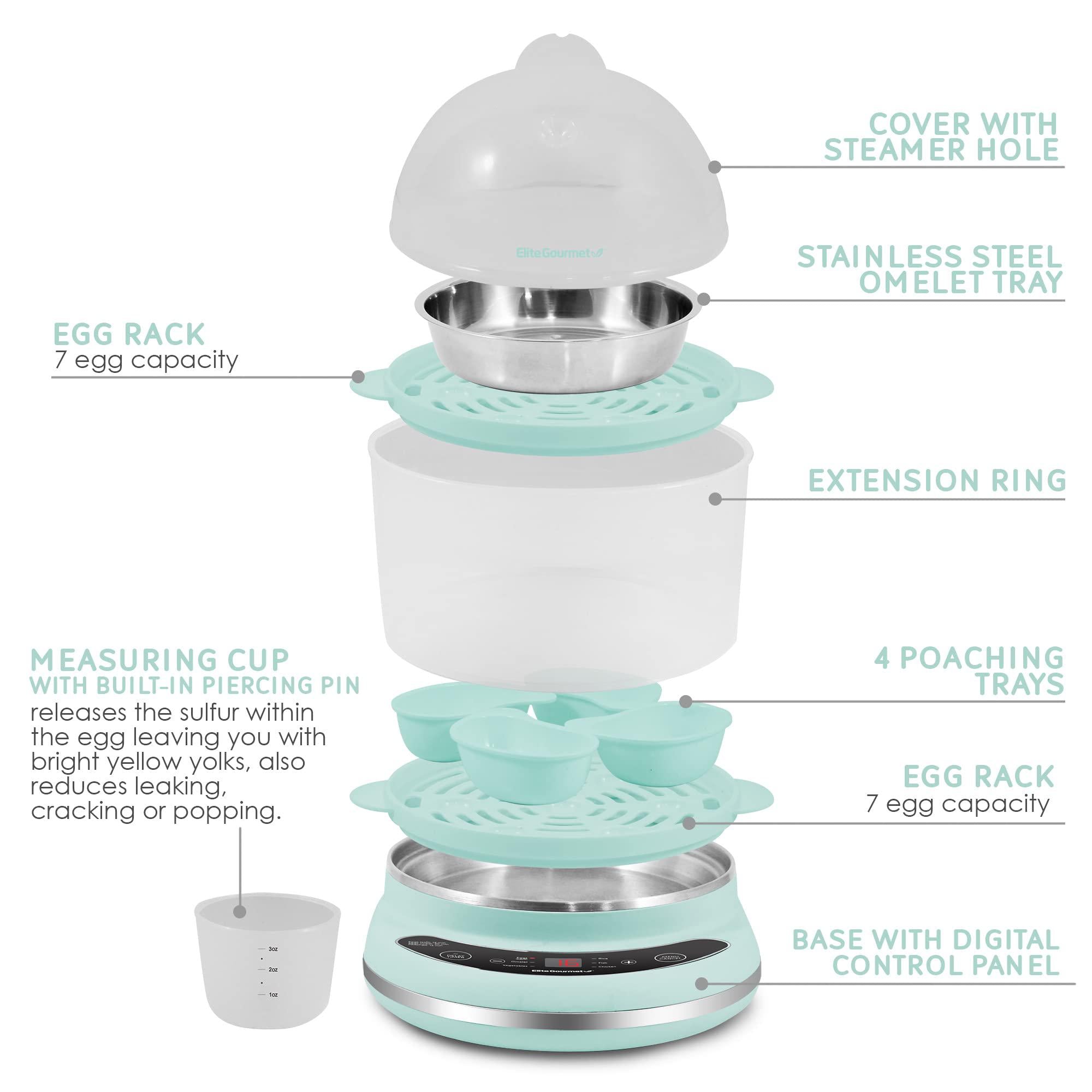 elite gourmet egc314m easy egg cooker food steamer, rice cooker, poacher, omelet &a; soft, medium, hard-boiled with programmabl