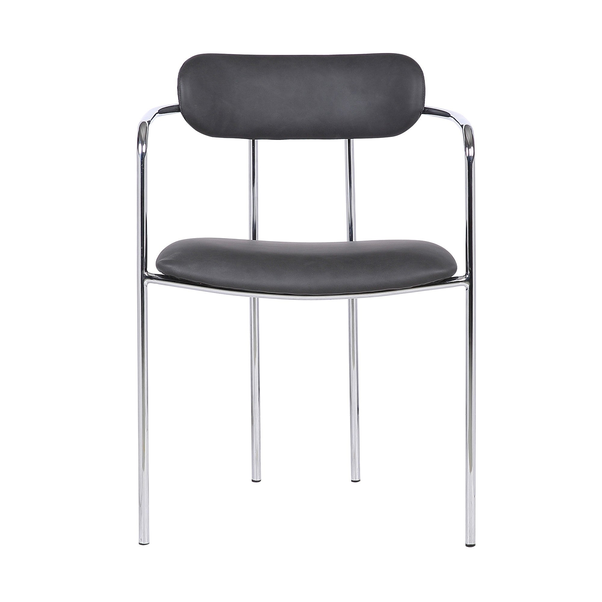 Benjara Metal and Leatherette Dining Chair, Set of 2, Silver and Gray