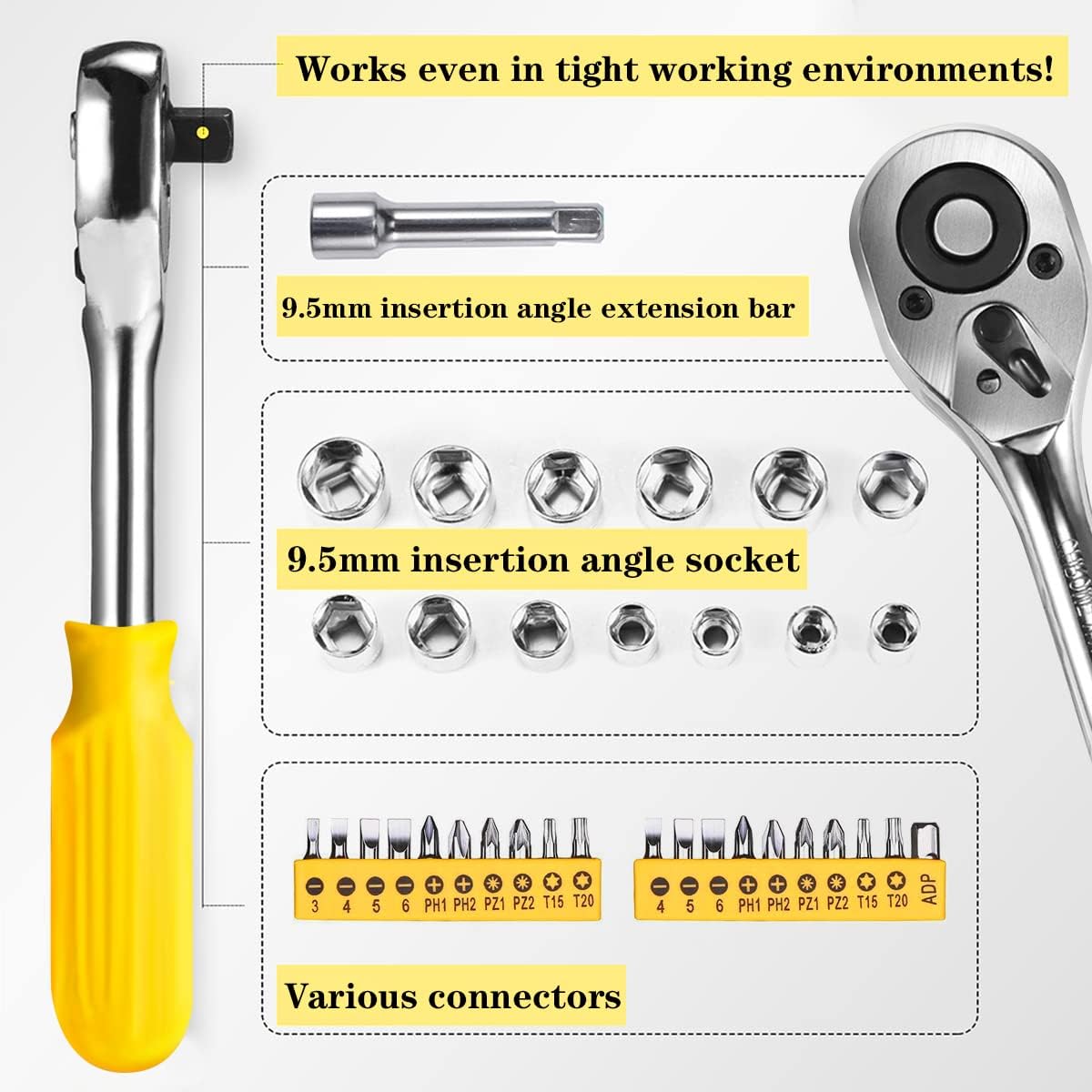 Yagool Liakai 168 Piece Socket Wrench Auto Repair Tool Combination Package Mixed Tool Set Hand Tool Kit with Plastic Toolbox Storage Case