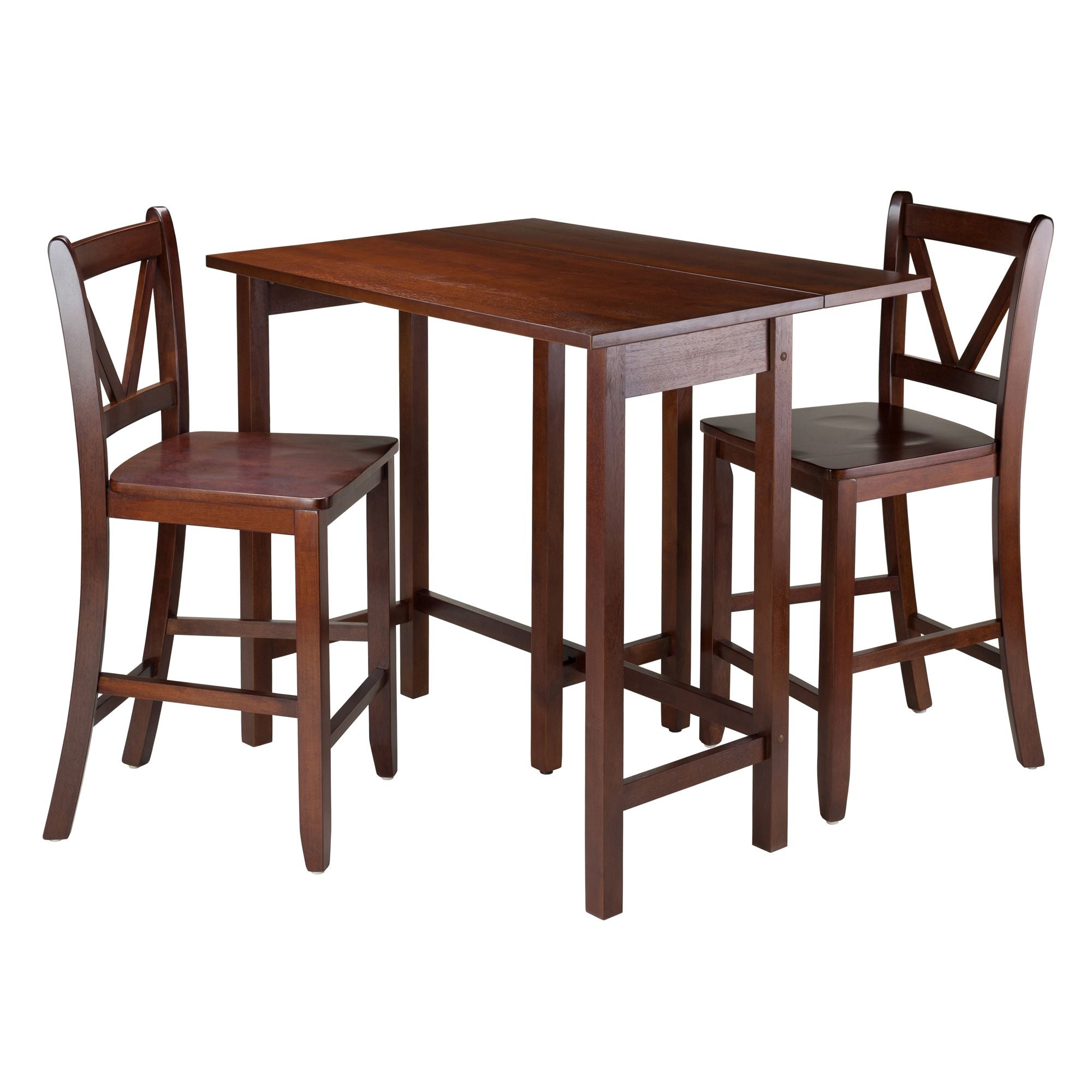 Winsome Lynnwood Collection 3 Piece Drop Leaf Table with 2 Counter V-Back Stools, Brown