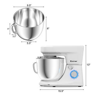 Gymax Tilt-Head Stand Mixer 7.5-Quart 660W 6-Speed Electric Stainless Steel Bowl White