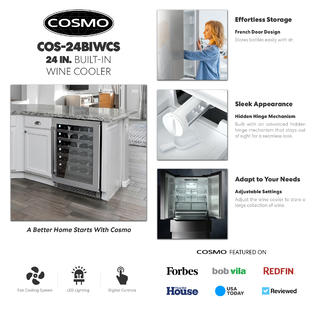 Cosmo 48-Bottle Stainless Steel 24 in. Single Zone Compressor Wine Cooler