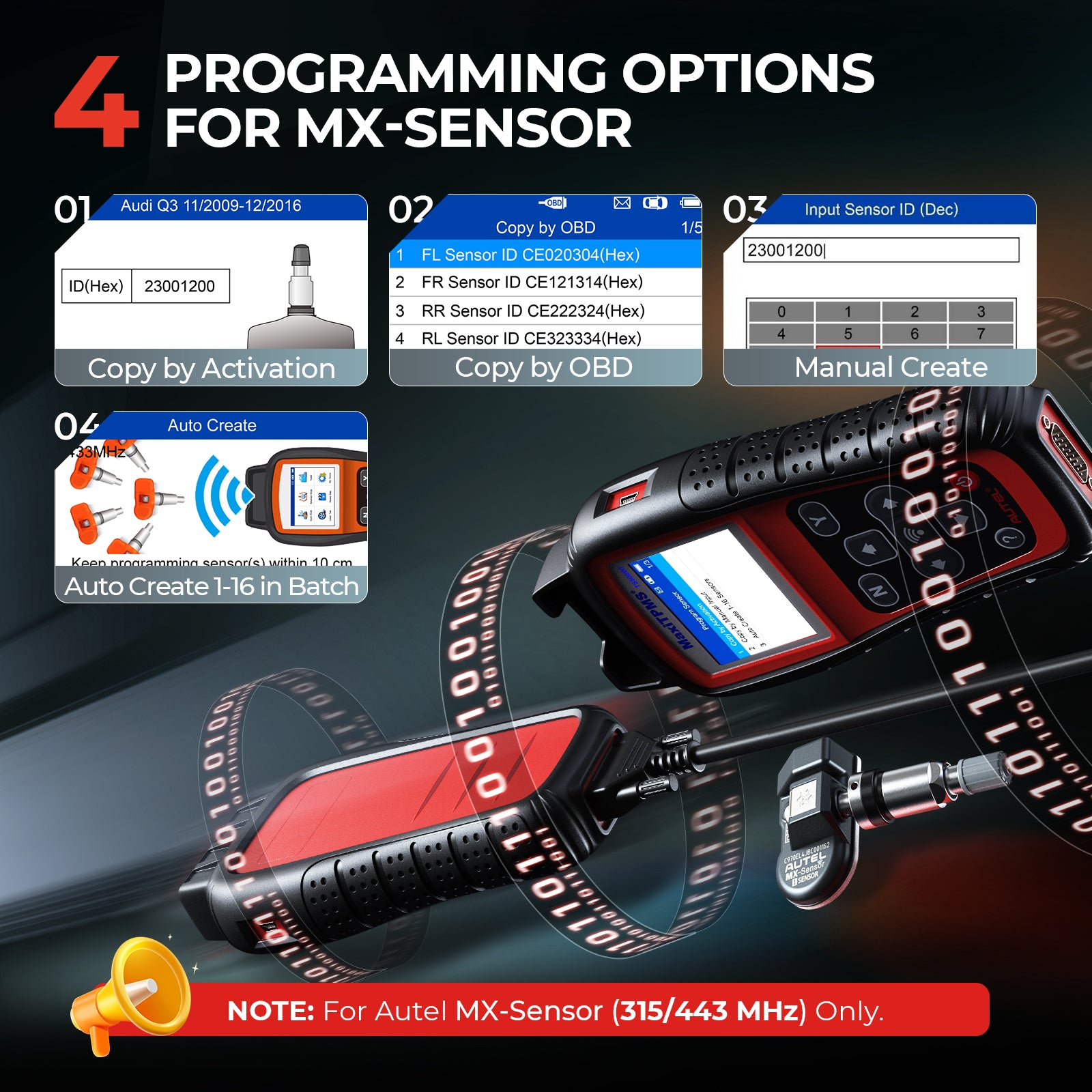 Autel MaxiTPMS TS508WF KIT TPMS Programming Relearn, Activate, Diagnostics Tool with 8PCS 315+433Mhz Metal MX-Sensors