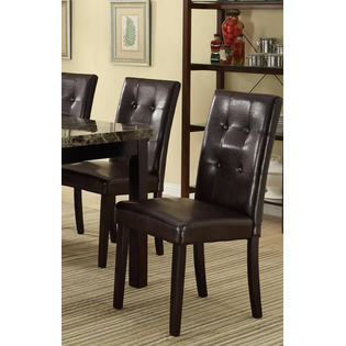 Esofastore 7pc Dining Set Brown Faux Leather 6x Chairs Cushion Comfort Faux Marble Top Dining Table Furniture Beautiful Seating