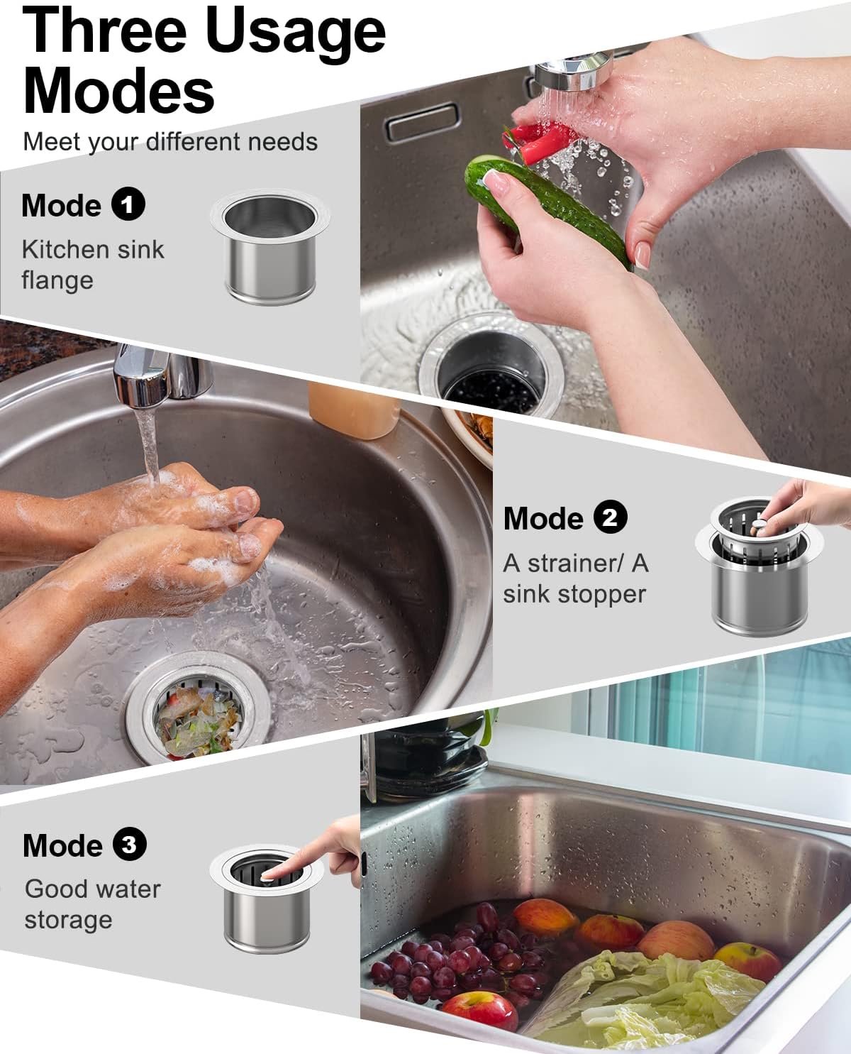 BOTEMY B9179 Extended Garbage Disposal Flange with Basket Strainer Stopper, Deep Kitchen Sink Flange for 3-1/2 Inch Standard Sink Drai