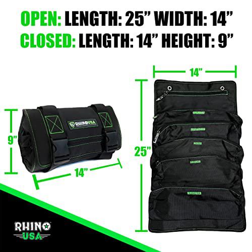 rhino usa tool bag roll - heavy duty canvas organizer pouch for tools - ultimate travel tool storage kit for utv, car, truck,
