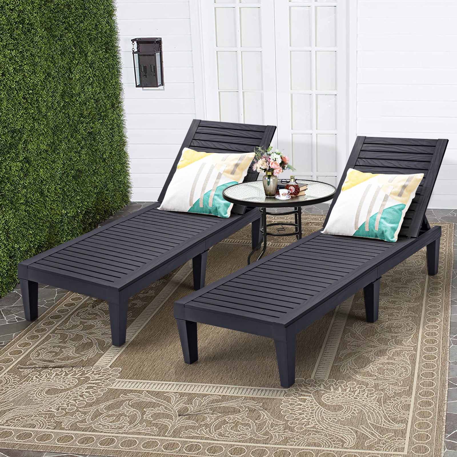 Topbuy Patiojoy 2PCS Patio Lounge Chair Chaise Recliner Adjustable Backrest Outdoor&a;Indoor Black/Brown