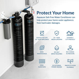 Aquasure Serene Series 15 GPM Salt-Free Conditioning Bundle with Whole House Water Treatment System &a; Pleated Sediment Pre-Filter