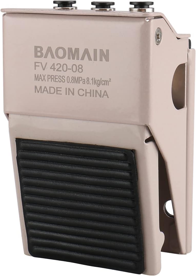 Baomain 1/4 PT Pneumatic Foot Pedal Valve FV-420 4 Way 2 Position Threaded Rubber Nonslip Pressure Control with 6mm Fittings