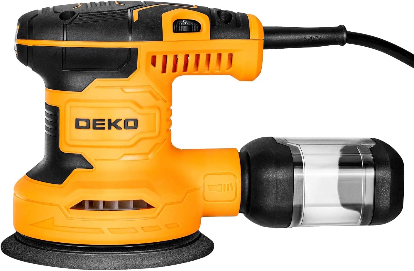 DEKOPRO Random Orbit Sander 2.5A with 16Pcs Sandpapers, 6 Variable Speed 14000RPM Electric Sander, 5 Inches Hand Sander Tool, High Perf