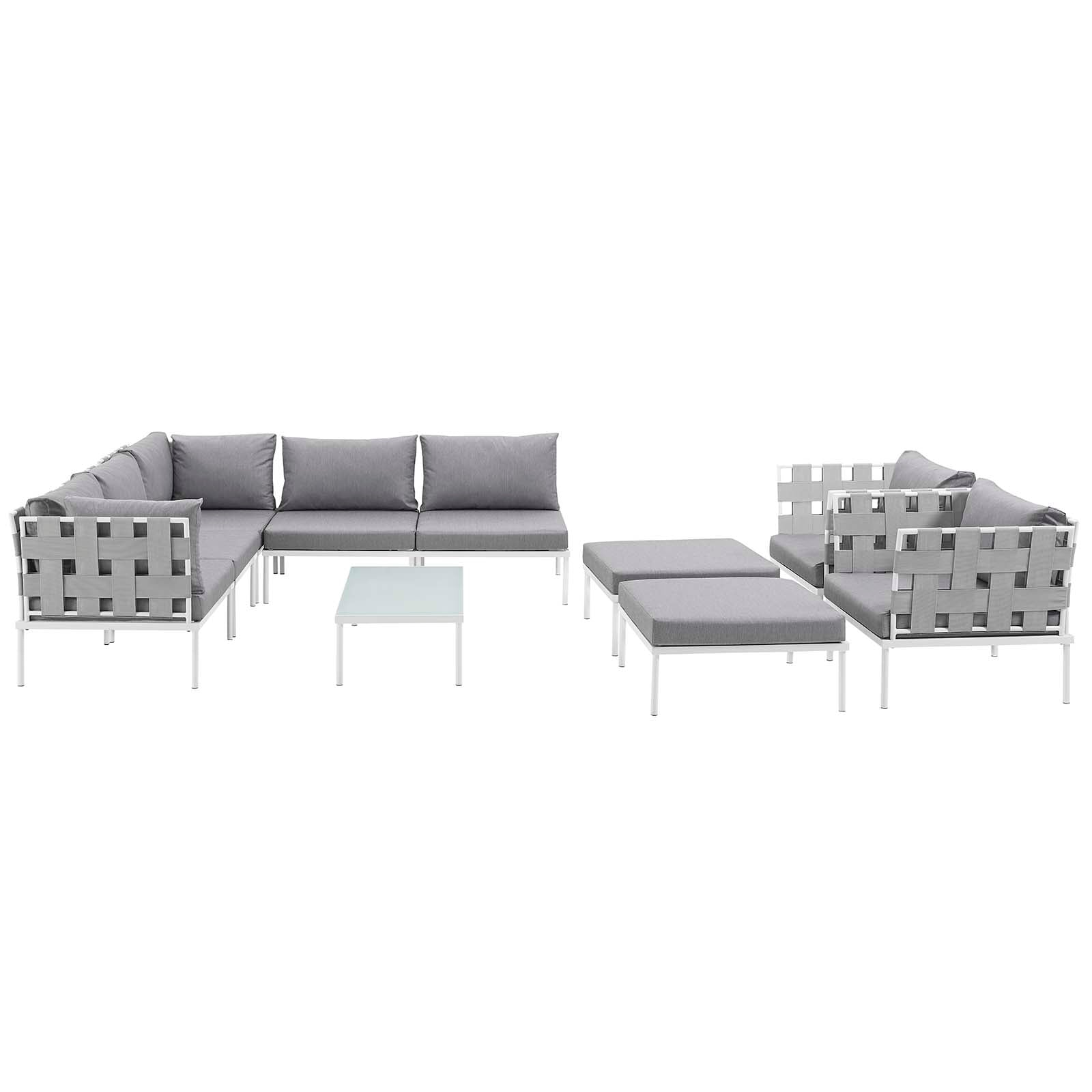Modway Harmony 10 Piece Outdoor Patio Aluminum Sectional Sofa Set - White Gray