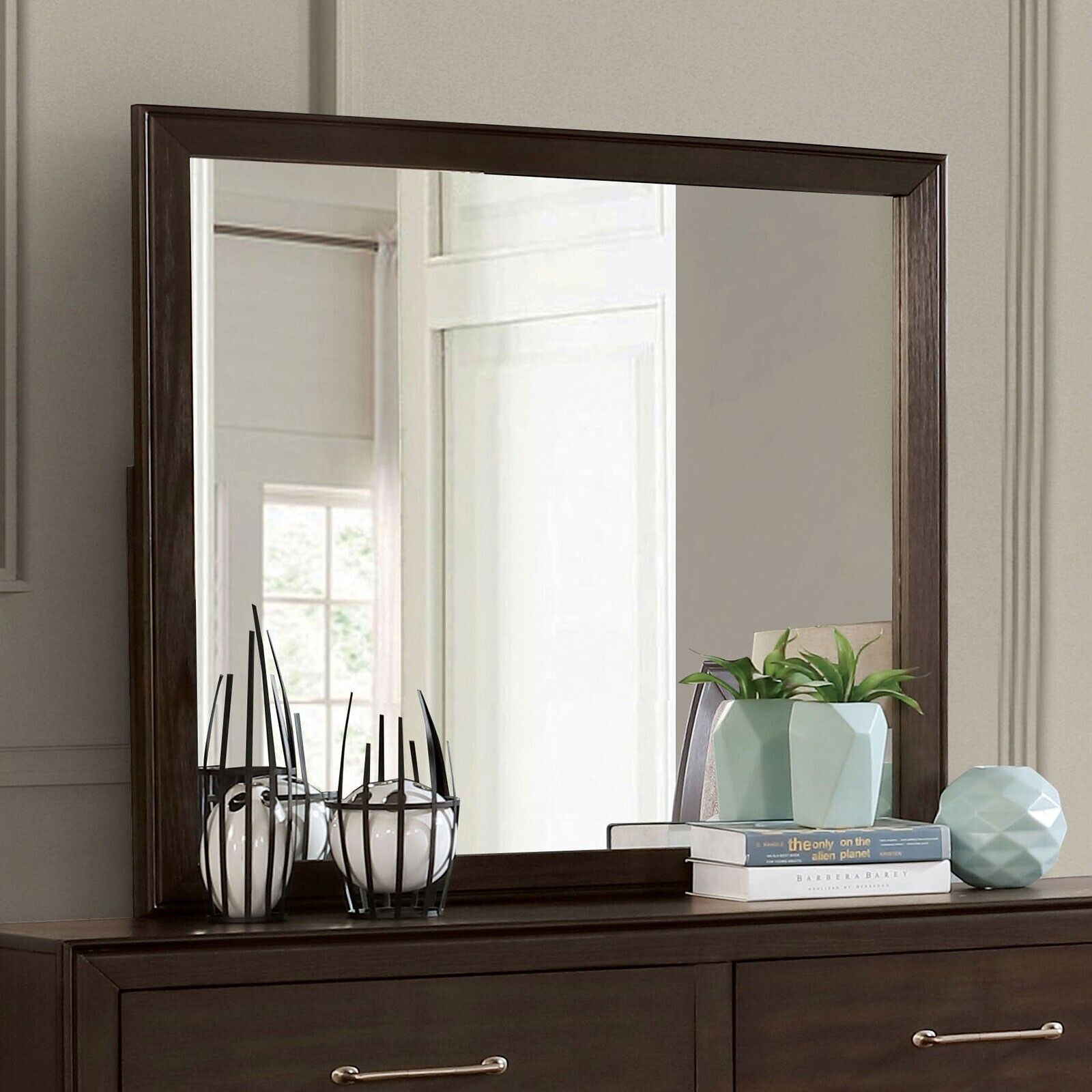 Esofastore Est King Size Bed Dresser Mirror Nightstand 4pc Bedroom Furniture Walnut Light Brown Bedroom Furniture Set Curved Upholstered HB