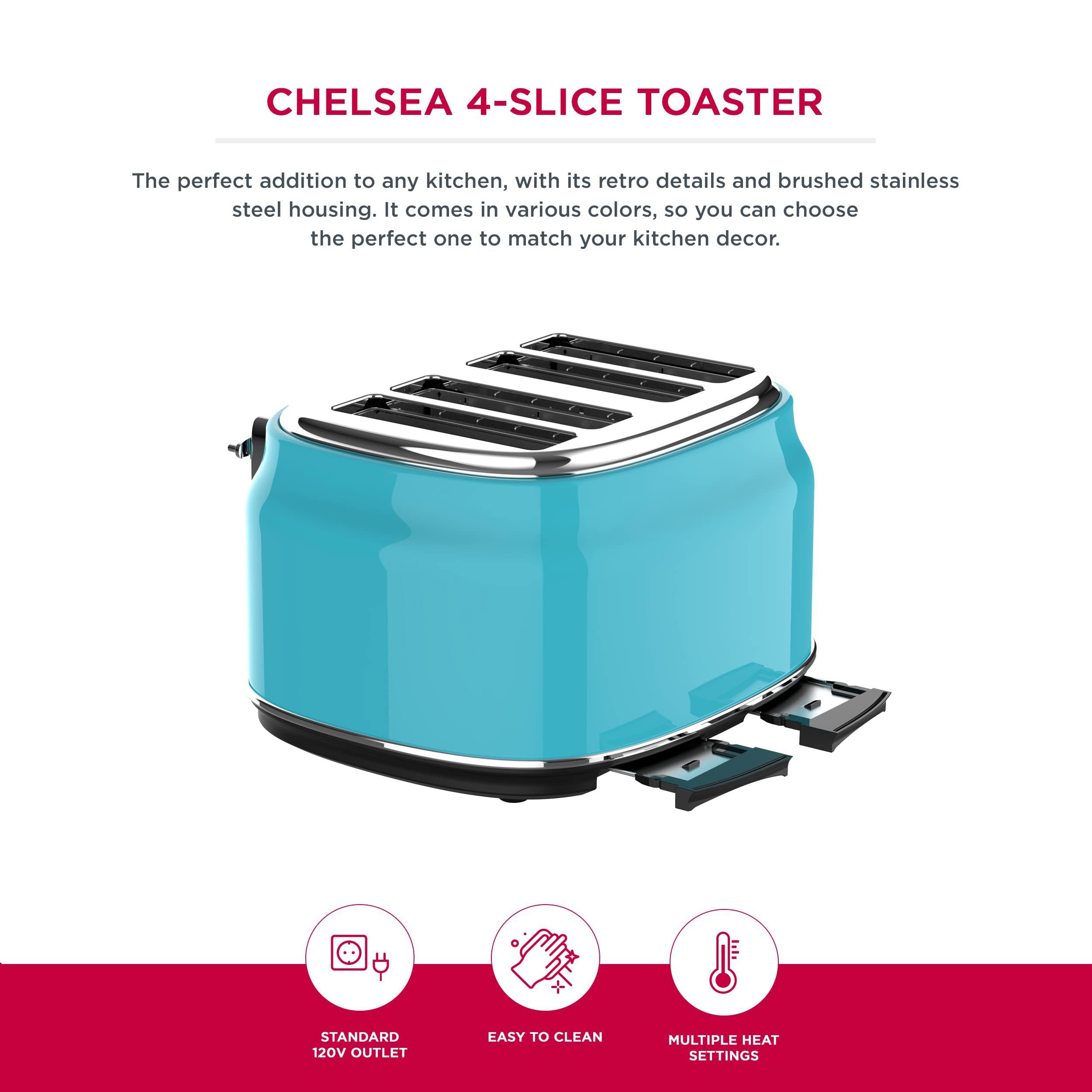 homeart chelsea 4-slice retro toaster - stainless steel with removable crumb tray, adjustable browning control with multiple