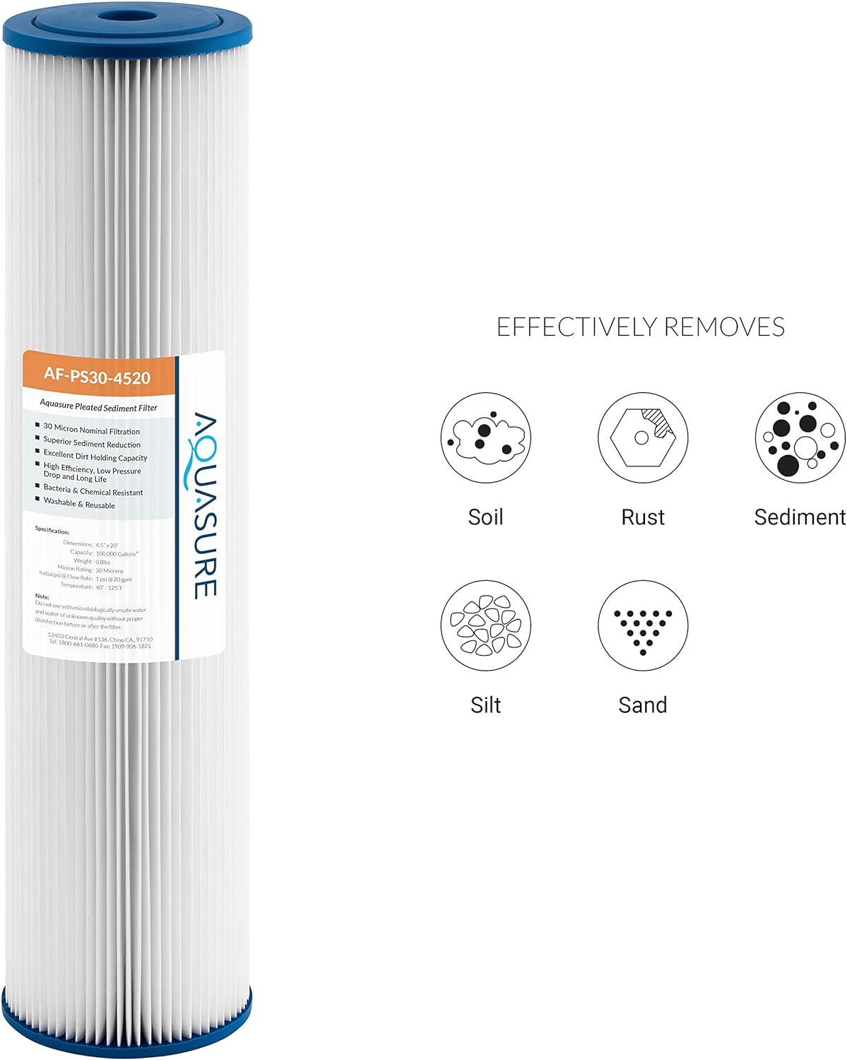 Aquasure Fortitude 30 Micron Pleated Sediment Whole House Water Filter - 20