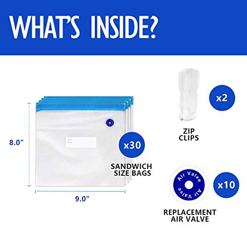 VICARKO 30 Vacuum Zipper Bags, Vacuum Sealer Bags, Food Storage, Reusable Bags, with Double Layers, BPA Free, Small Size, 8 x 9