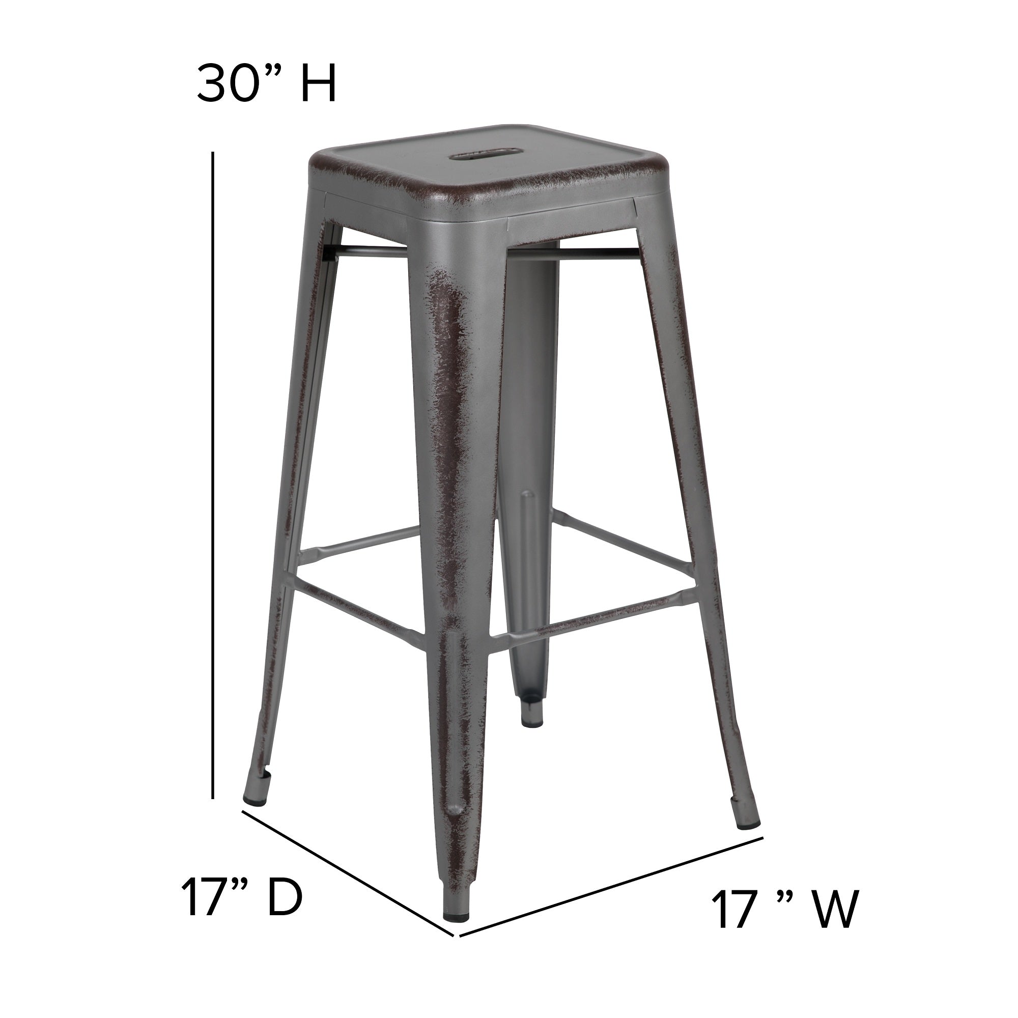 Flash Furniture 30&s;&s; Silver Industrial Backless Outdoor Furniture Patio Stackable Barstool