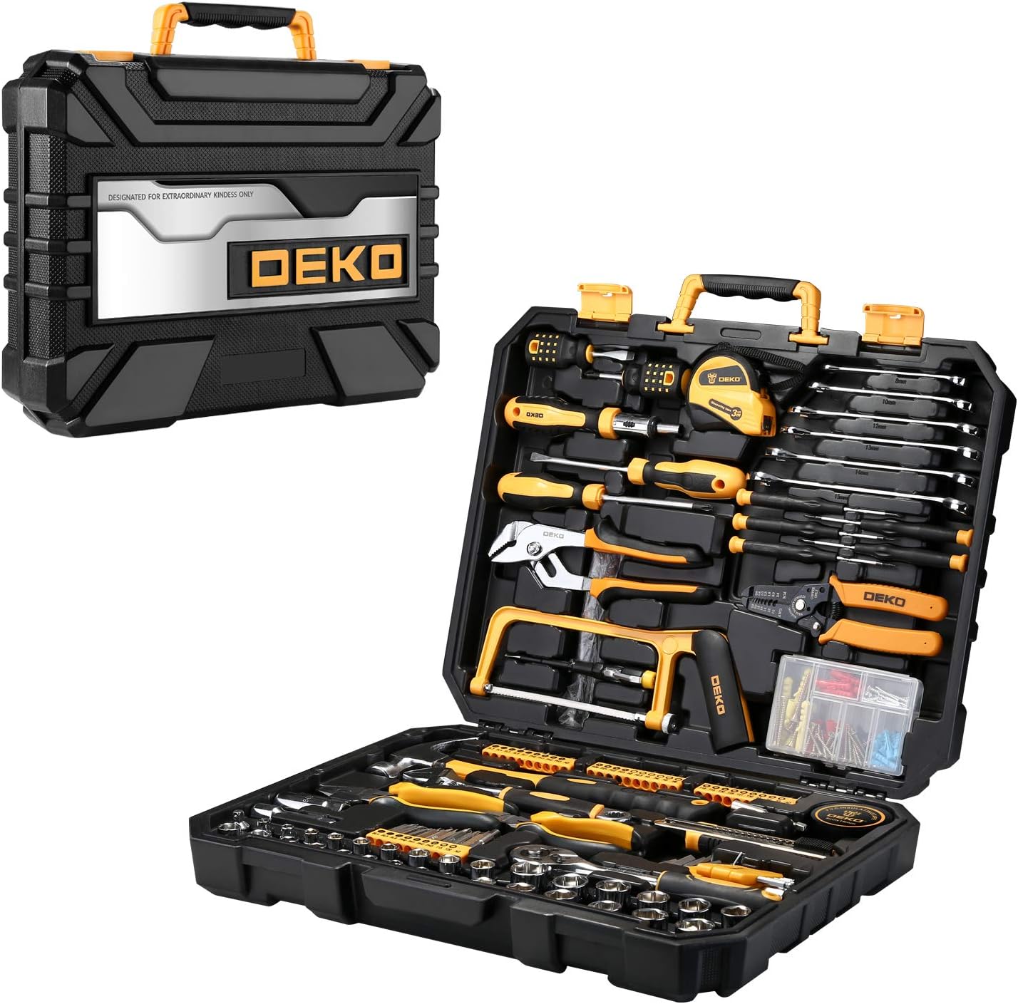 DEKOPRO 198 Piece Home Repair Tool Kit, Wrench Plastic Toolbox with General Household Hand Tool Set