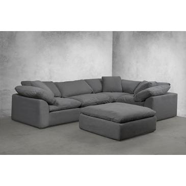 Sunset Trading Cloud Puff 5 Piece Slipcovered Modular L Shaped Sectional Sofa w/Ottoman - Performance