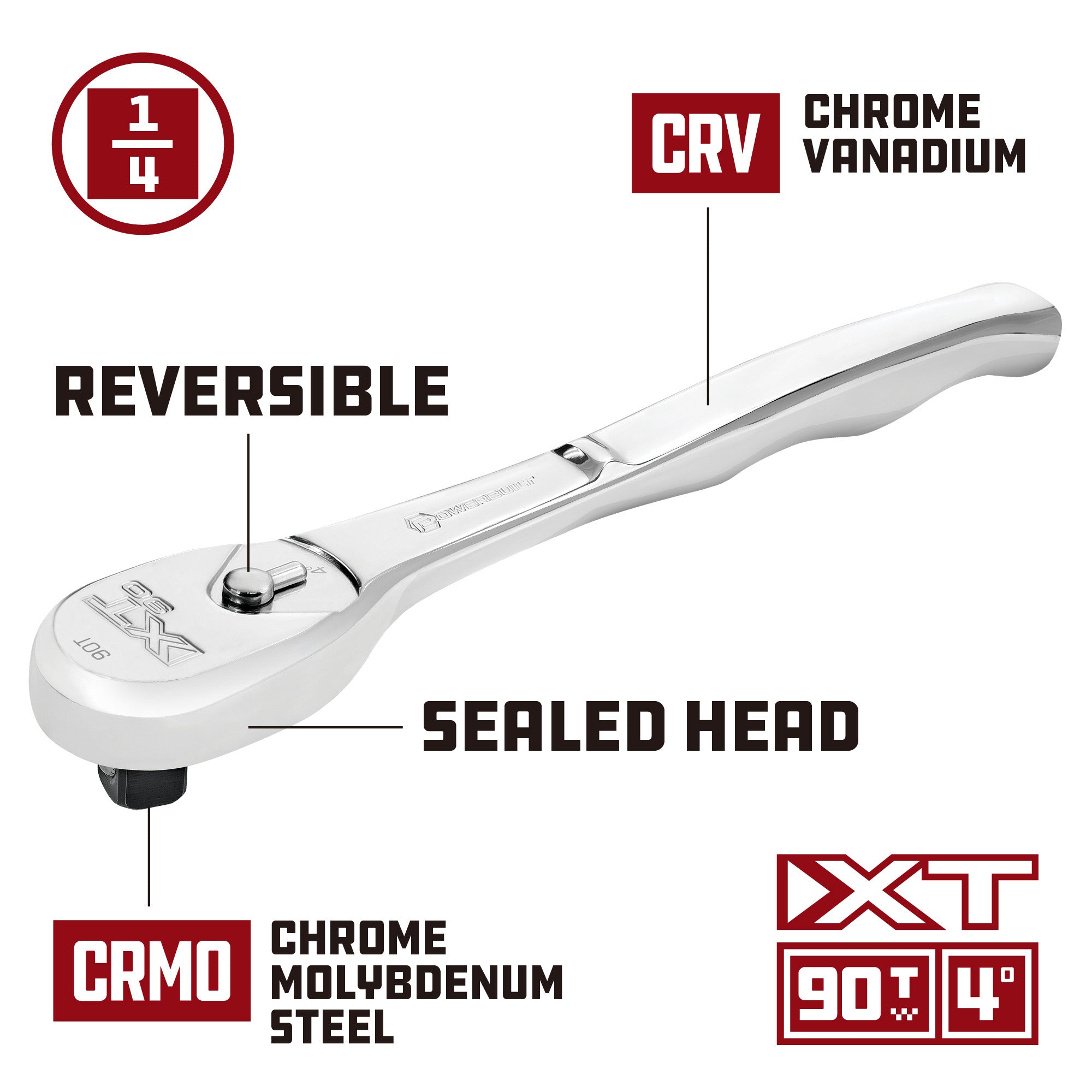 Powerbuilt 1/4 Inch Drive 90 Tooth Pro Tech (XT90) Professional Ratchet - 649937