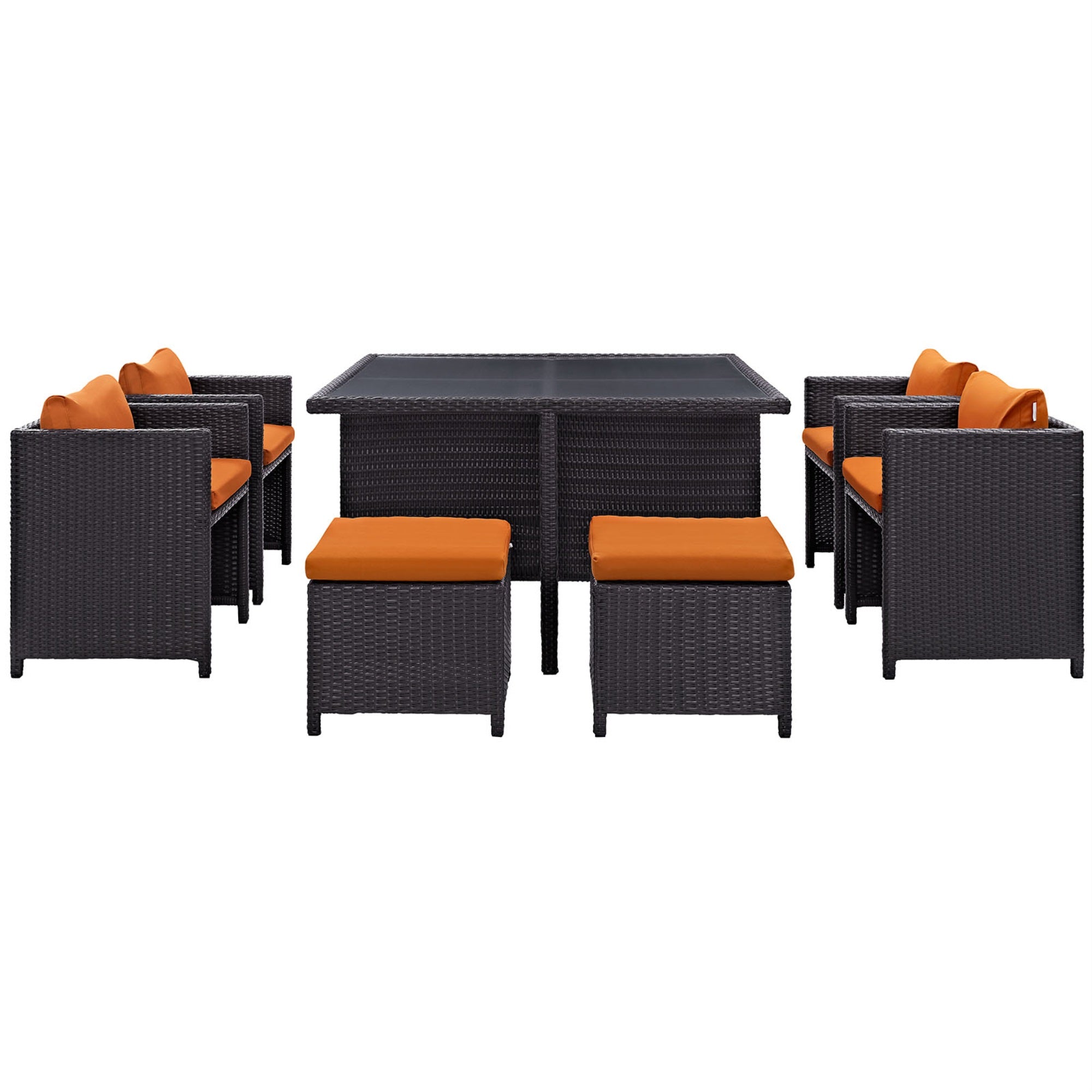Ergode Inverse 9 Piece Outdoor Patio Dining Set - Espresso Orange