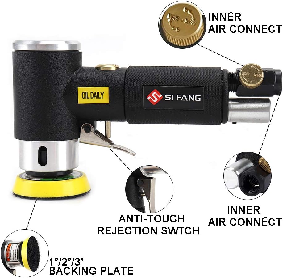 Si Fang 48Pcs 1&s;&s; 2&s;&s; 3&s;&s; Mini Random Orbital Air Sander Kit,High Speed Mini Pneumatic Sander Polisher for Auto Body Work, Includes 1/2