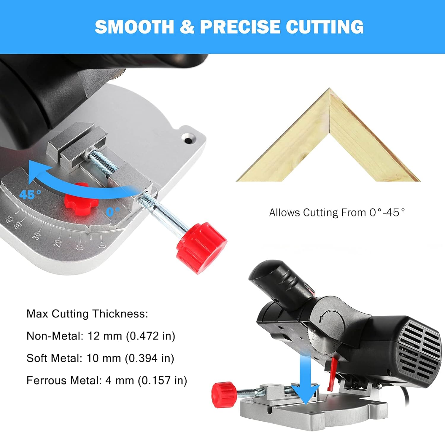 Generic Mini Miter Saw Electric Power Table Saw Benchtop Cut-Off Chop Saw Max 45 Degree Cutting for Crafts Miniatures Metal Wood Plasti