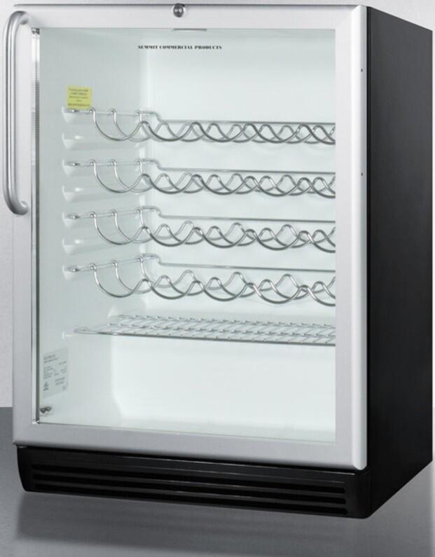 Summit Appliance SWC6GBLBITB 24 in. Wine Cooler for Built-In Undercounter Use with Glass Door Stainless Steel Towel Bar Handle, Black