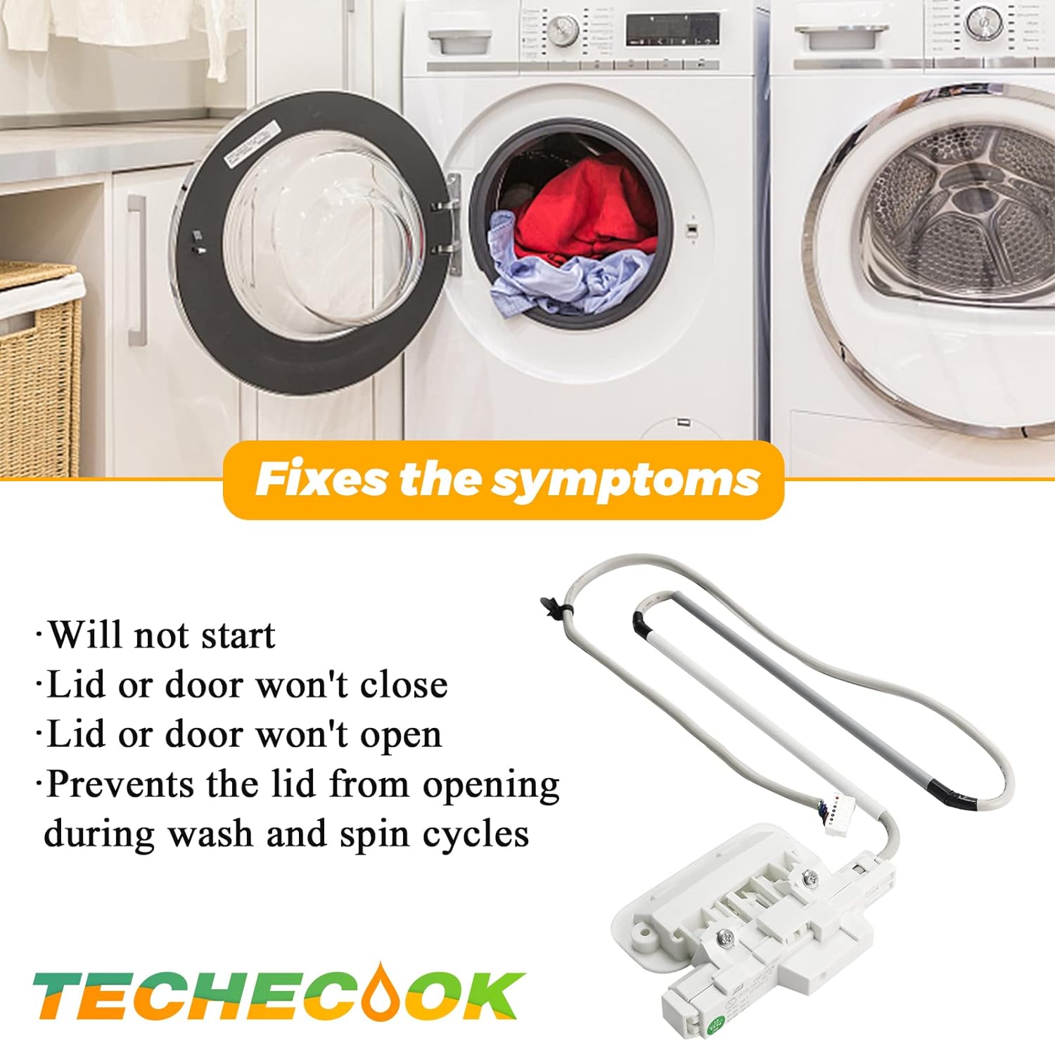Techecook OEM W10810403 W10861642 W10787836 Washer Lid Lock/Door Latch Assembly(10-Year Warranty)  - Compatible with Ken-more Whirl-pool