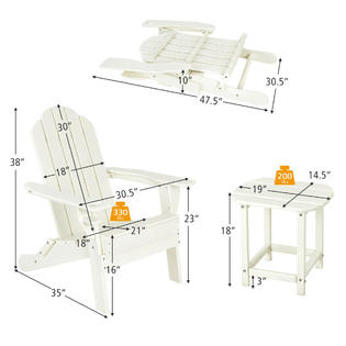 Gymax 2PC Patio Folding Adirondack chair Side Table Cup Holder Poolside White