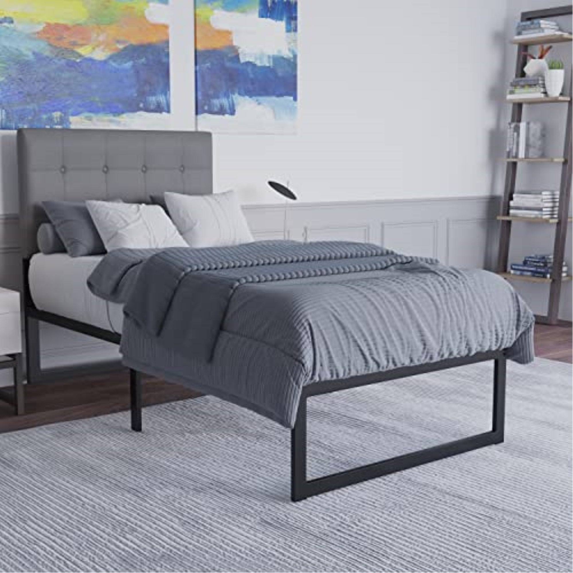 Flash Furniture Universal 14 Inch Metal Platform Bed Frame - No Box Spring Needed w/ Steel Slat Support and Quick Lock Functionality - Twin