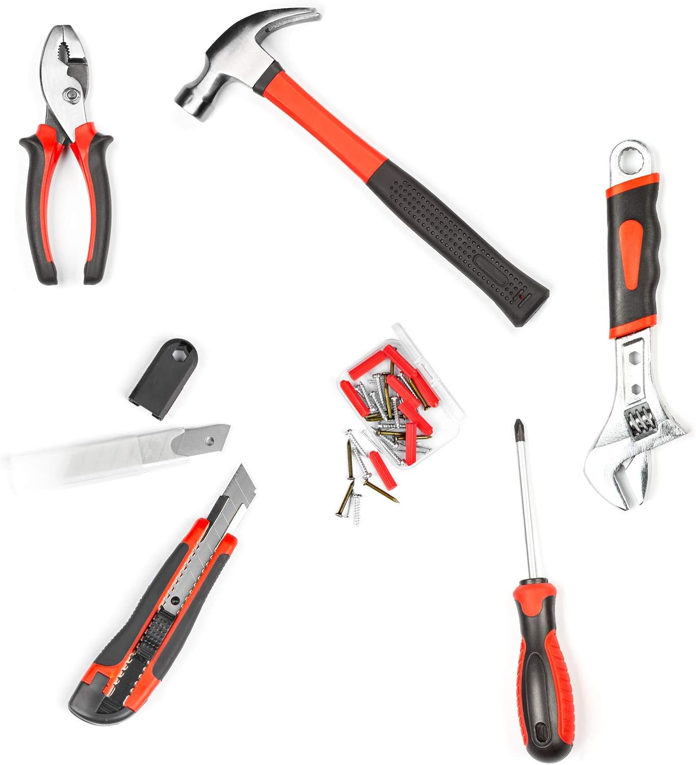 POPULO 173 Piece Hand Tool Set, Basic Home Tool Kit with Tool Box, Socket Set, Screwdriver, Hammer, Pliers, Wrench and etc, Household