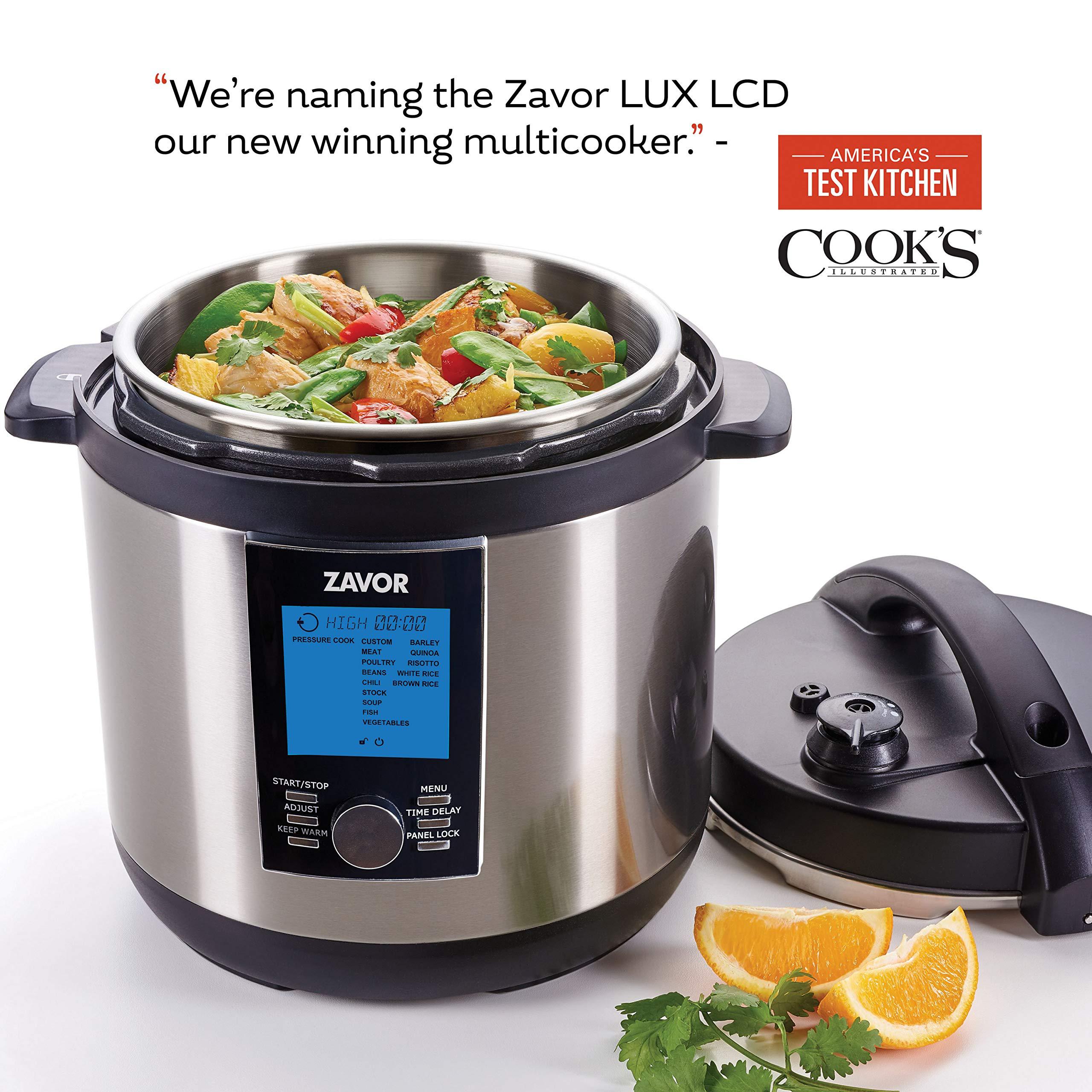 zavor lux lcd 6 quart programmable electric multi-cooker: pressure cooker, slow cooker, rice cooker, yogurt maker, steamer an