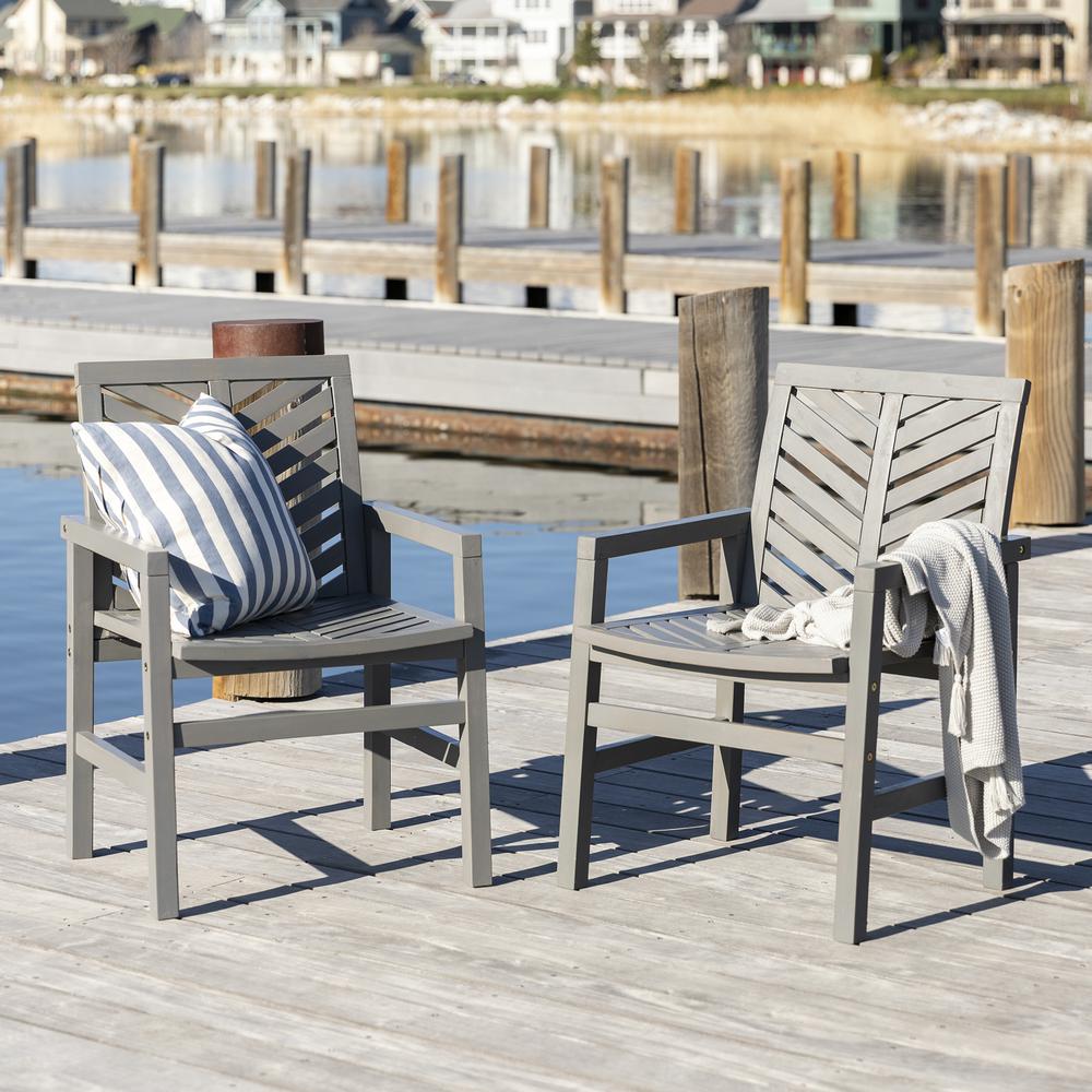Walker Edison Outdoor Chevron Chair, set of 2 - Grey Wash