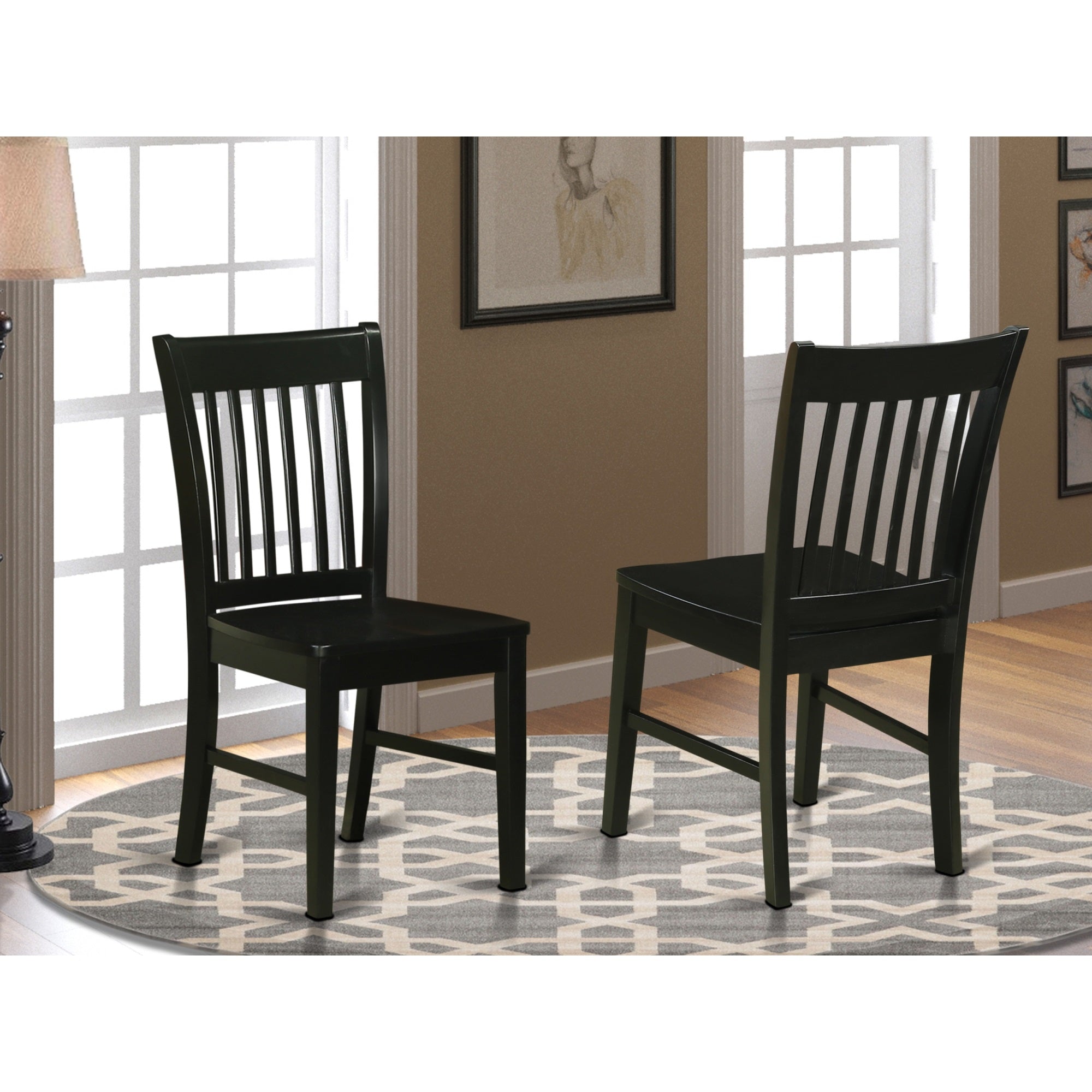 East West Furniture Set of 2 Chairs NFC-BLK-W Norfolk Dining Chair Wood Seat Black Finish.