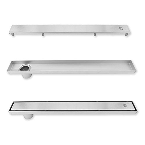 ZOIC Linear Stealth Tile Insert Floor Grate Bathroom Shower Waste Drain 304 Stainless Steel Side Outlet 35.43 Inches (900MM)