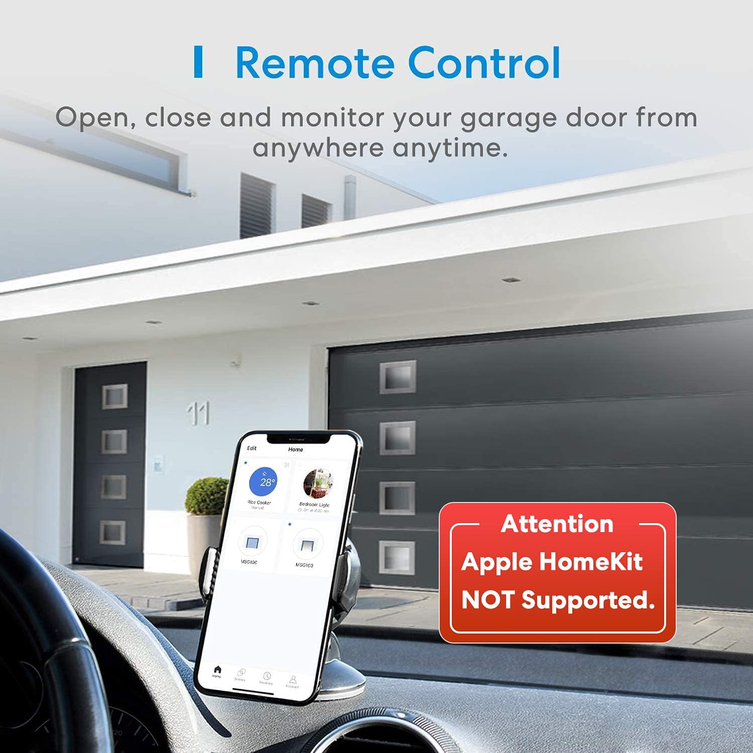 meross Smart Wi-Fi Garage Door Opener Remote, APP Control, Compatible with Alexa, Google Assistant and SmartThings, No Hub Needed