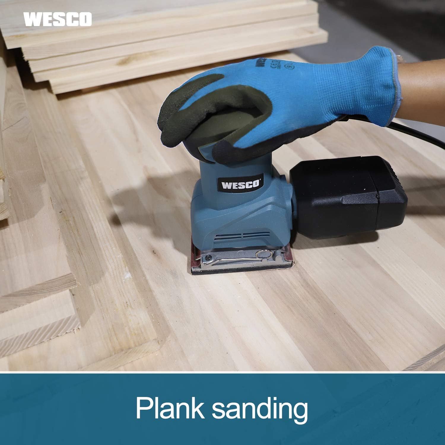 WESCO Palm Sander Tool, 2.0 Amp 1/4 Sheet Palm Sanders for Woodworking, 12,000 OPM Electric Sander Sander with Dust Collector, Punch