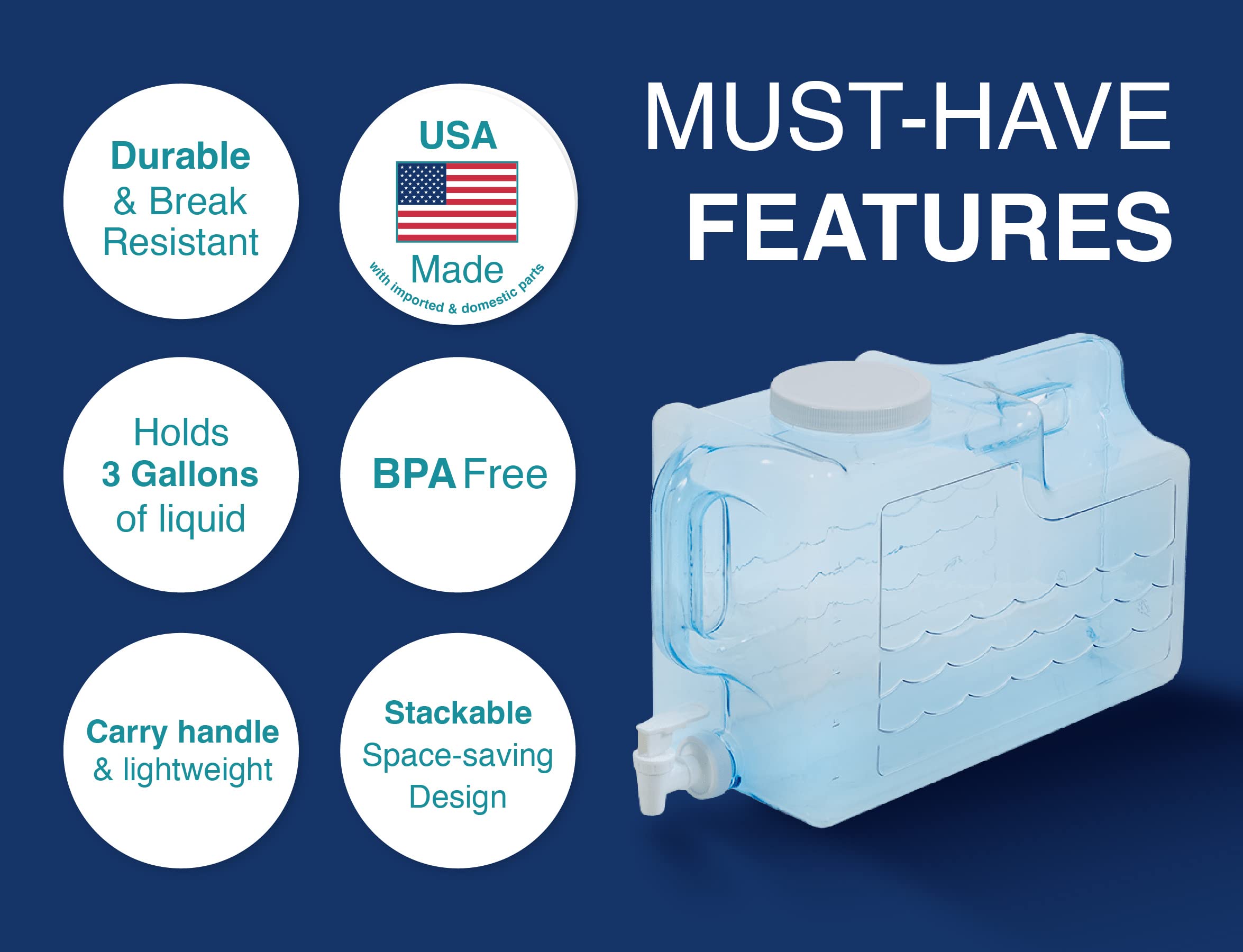 Arrow Home Products Arrow 3 gallon Drink Dispenser for Fridge - Plastic Beverage Dispenser with Spigot for Easy Dispensing - BPA Free Plastic - conv
