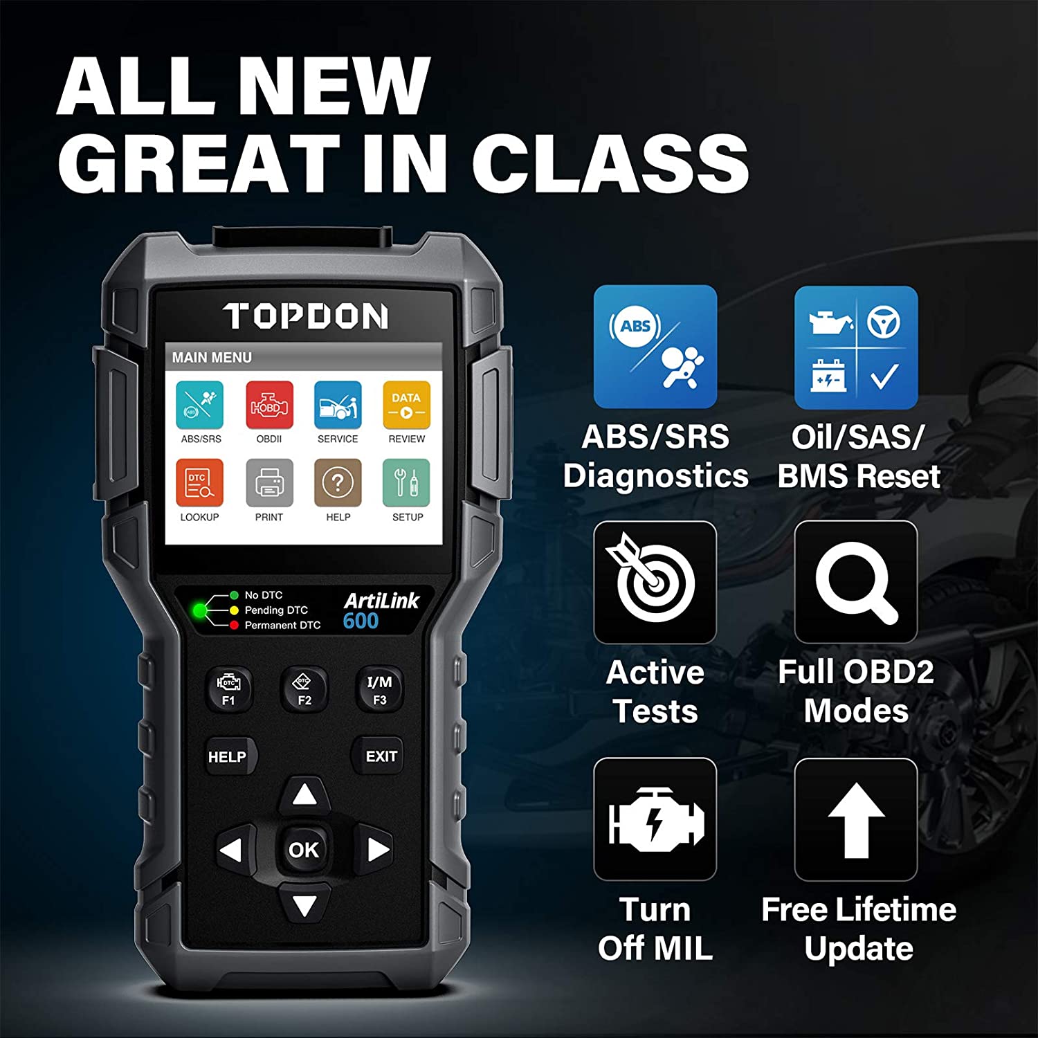 Topdon OBD2 Scanner TOPDON AL600 Car Diagnostic Scan Tool, ABS SRS Code Reader with Active Test, 3 Hot Reset Service