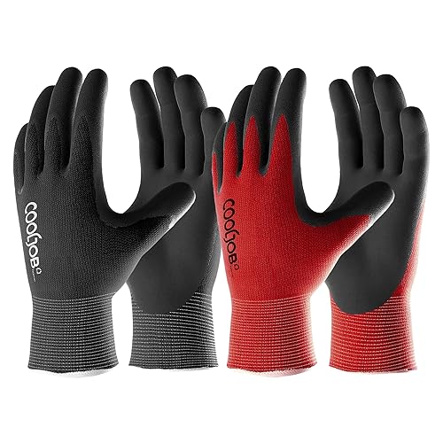 COOLJOB Gardening Gloves for Men, 6 Pairs Breathable Rubber Coated Garden Gloves for Weeding Landscaping, Outside Work Gloves fo