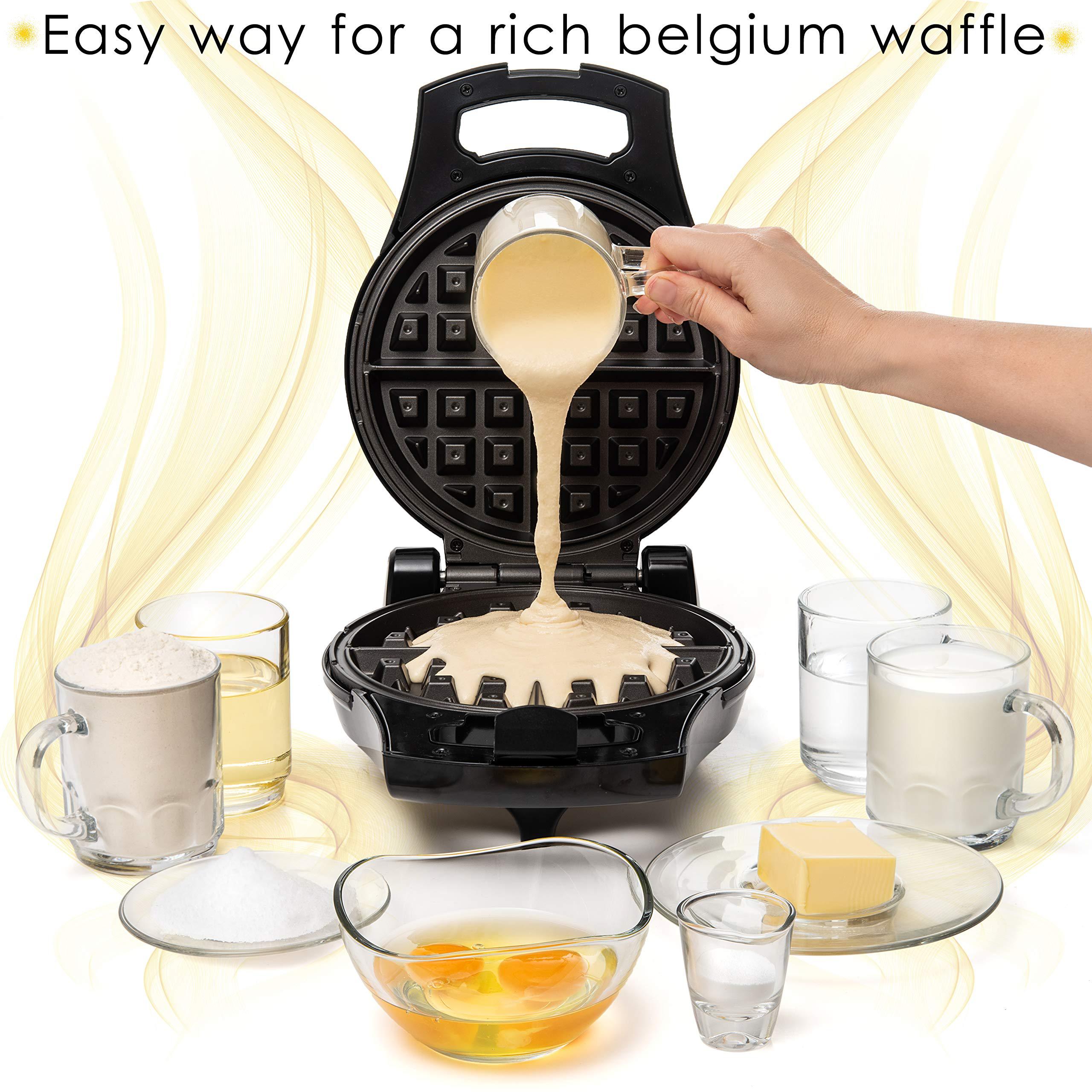 moss &a; stone belgian waffle maker, electric waffle machine, flips &a; non-stick grids,temperature control, round waffle (black)