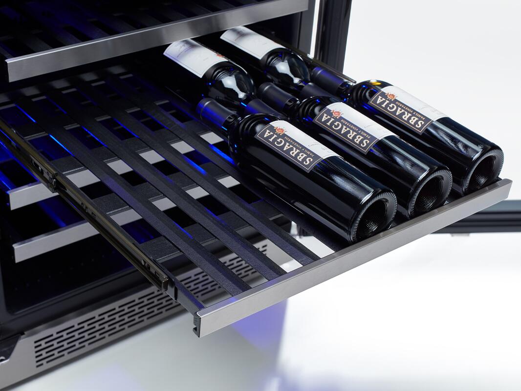 Zephyr PRW24F01BG 24 in. Single Zone Wine Cooler 148 bottles Capacity ,14 Black Wood Racks: Stainless Steel Trim, in Stainless Steel