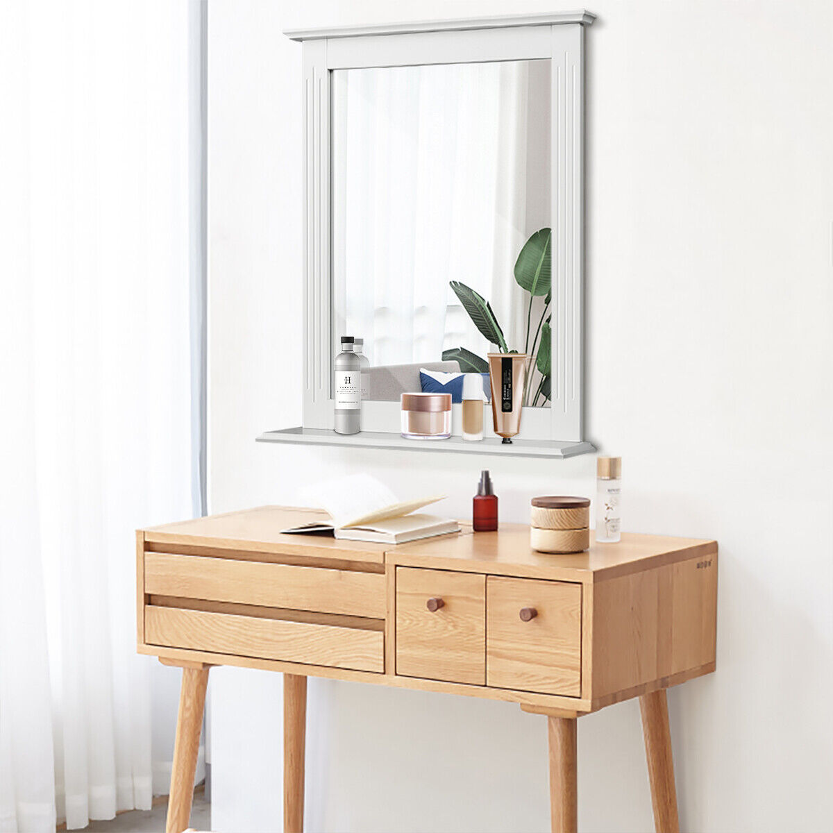 Great Choice Products Bathroom Wall Mirror W/Shelf Square Elegant Vanity Makeup Mirror Multi Function