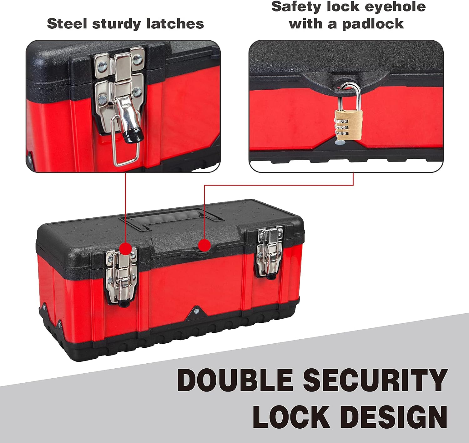 Jack Boss Steel Tool Box 15.5- Inch Small Portable Tool Box Organizer with Built-in Short Non-slip Handle Car Tool Box with Removable tra
