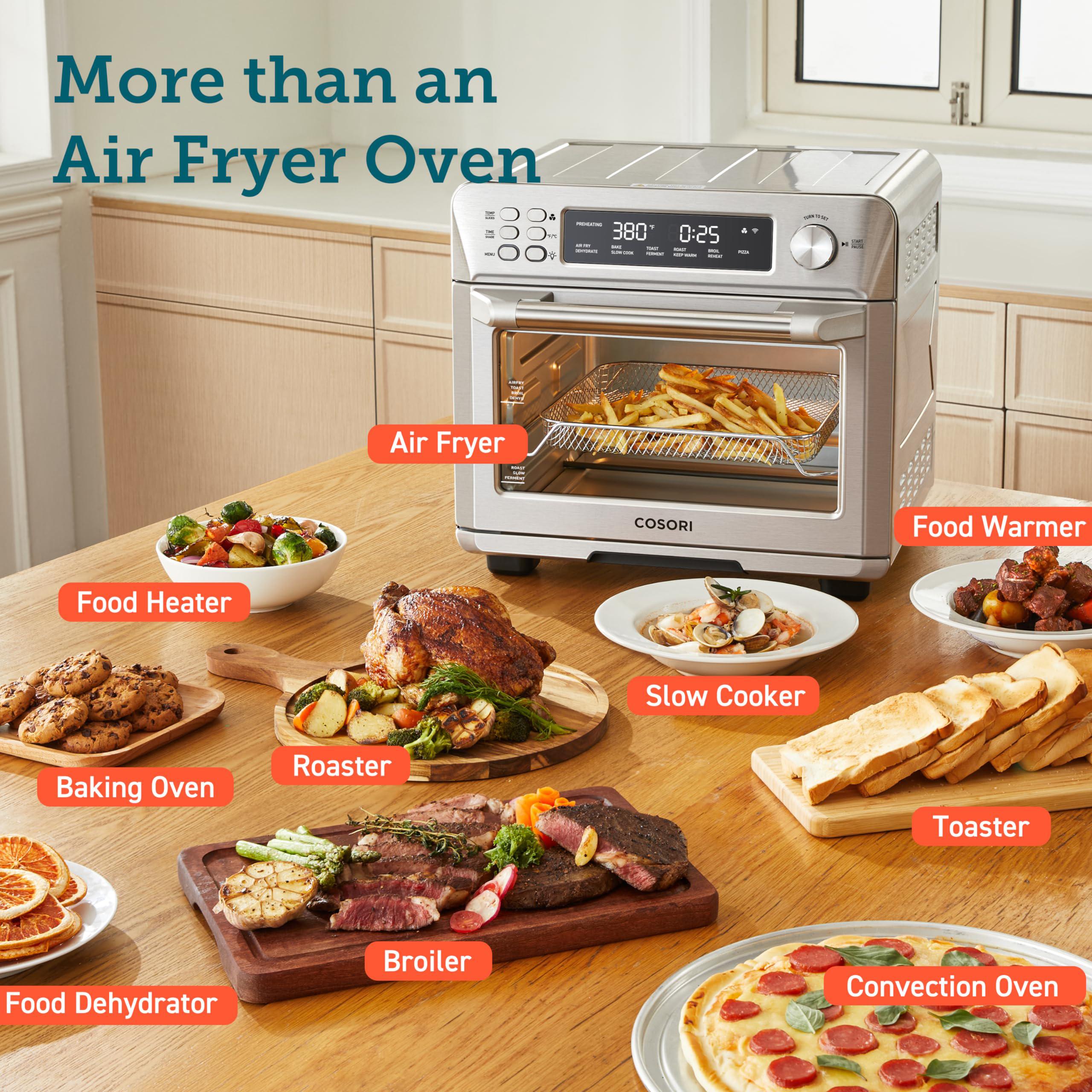 cosori air fryer toaster oven, 12-in-1, 26qt convection oven countertop, stainless steel with toast bake and broil, smart, 6